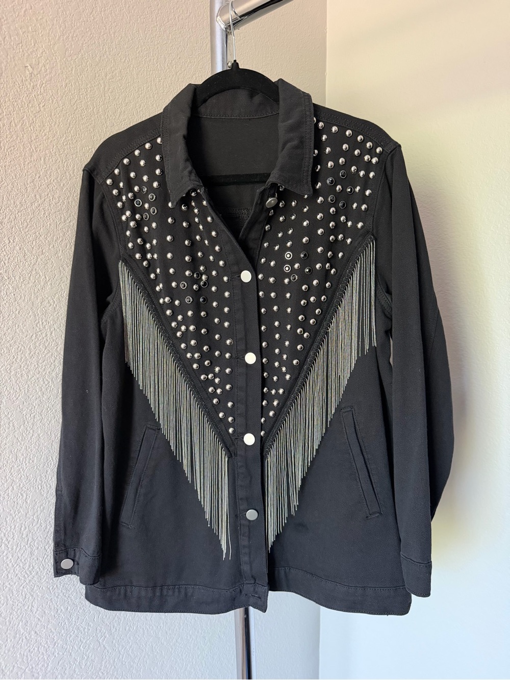 Women's Black Studded Fringe Jacket
